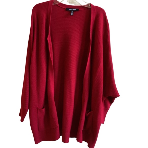 Ellen Tracy Red Dolman Sleeve Open Cardigan Misses size L - Picture 1 of 5